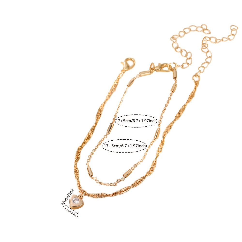Women's Multi-Layer Stacked Water Wave Long Chain Bracelet Set with Heart Pendant